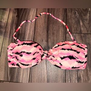 Victoria’s Secret bandeau halter top bright pink black white swim large